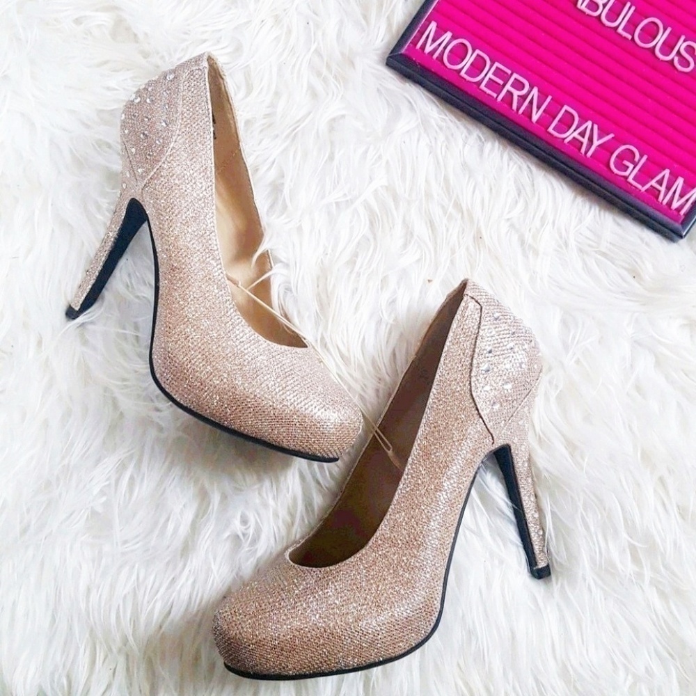 Women’s Glitter Platform High Heels in Rose Gold